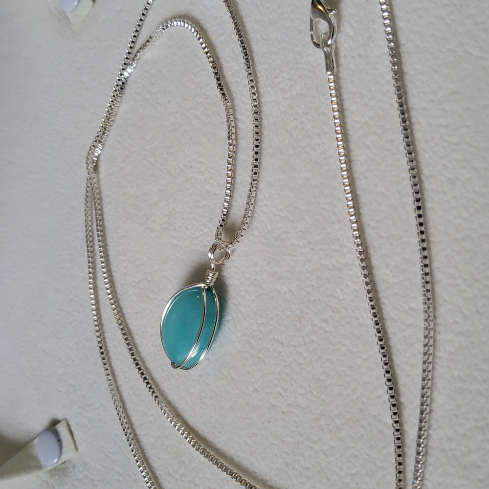 Sterling Silver Aquamarine Necklace 30” *Last One* - Picture 7 of 9